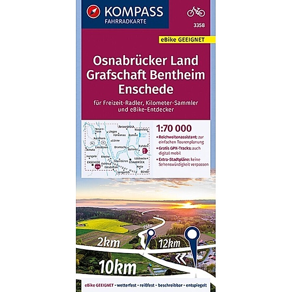KOMPASS Fahrradkarte 3358 Osnabrücker Land, Grafschaft Bentheim, Enschede 1:70.000