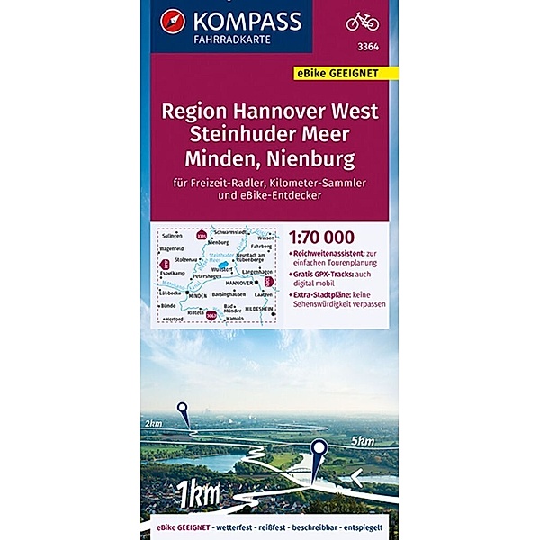 KOMPASS Fahrradkarte 3364 Region Hannover West 1:70.000