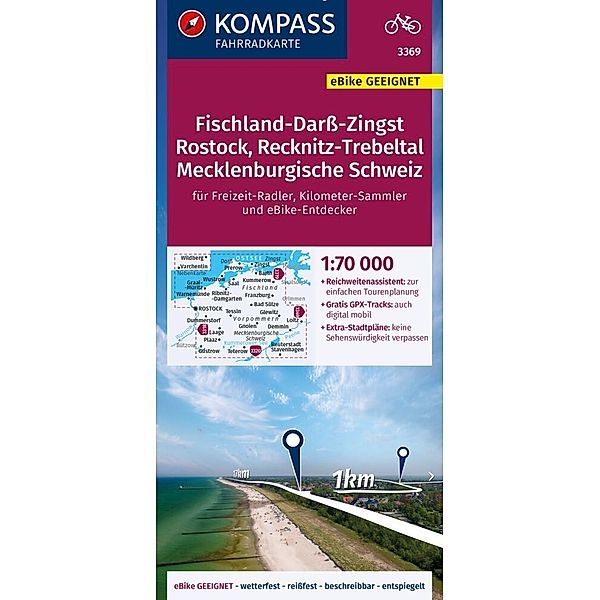 KOMPASS Fahrradkarte 3369 Fischland-Darß-Zingst, Rostock, Recknitz-Trebeltal, Mecklenburgische Schweiz 1:70.000