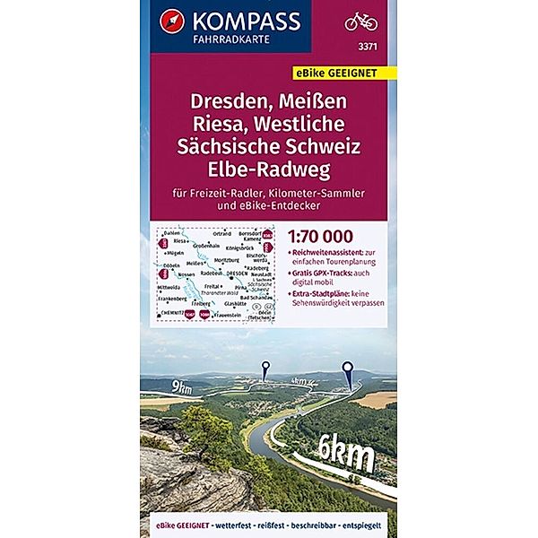 KOMPASS Fahrradkarte 3371 Dresden, Meißen, Westliche Sächsische Schweiz 1:70.000