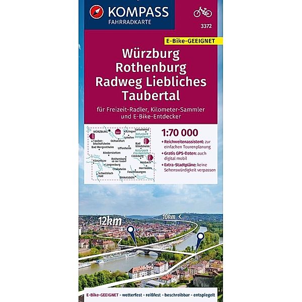 KOMPASS Fahrradkarte 3372 Würzburg, Rothenburg, Radweg Liebliches Taubertal 1:70.000