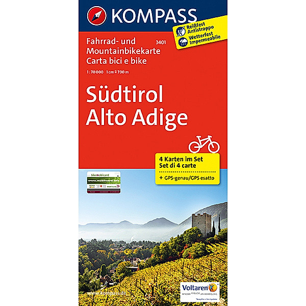 KOMPASS Fahrradkarte 3401 Südtirol - Alto Adige, 1:70000. Alto Adige, 4 Bl.