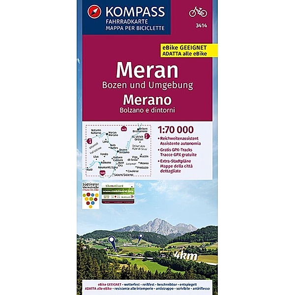 KOMPASS Fahrradkarte 3414 Meran, Bozen und Umgebung, Merano, Bolzano e dintorni 1:70.000