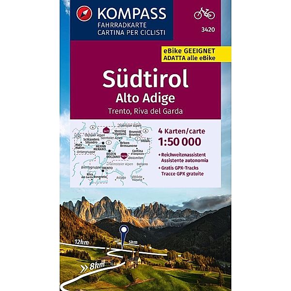 KOMPASS Fahrradkarte 3420 Südtirol / Alto Adige, Trento, Riva del Garda (4 Karten im Set) 1:50.000