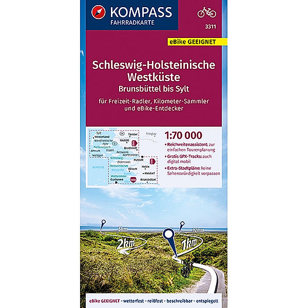 KOMPASS Fahrradkarte Schleswig-Holsteinische Westküste, Brunsbüttel bis Sylt 1:70.000