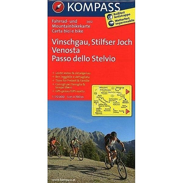 Kompass Fahrradkarte Vinschgau, Stilfser Joch. Venosta, Passo dello Stelvio