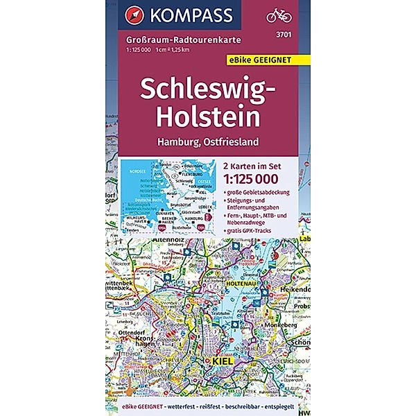 KOMPASS Großraum-Radtourenkarte 3701 Schleswig-Holstein, Hamburg, Ostfriesland 1:125.000