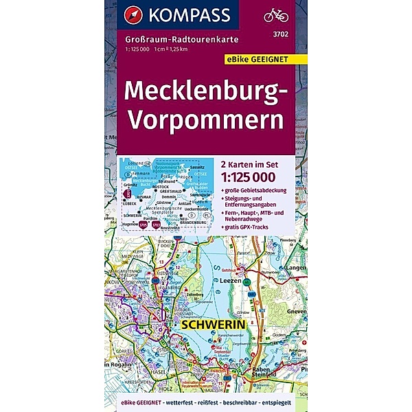 KOMPASS Grossraum-Radtourenkarte 3702 Mecklenburg-Vorpommern 1:125.000