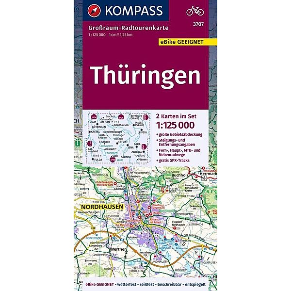 KOMPASS Grossraum-Radtourenkarte 3707 Thüringen 1:125.000