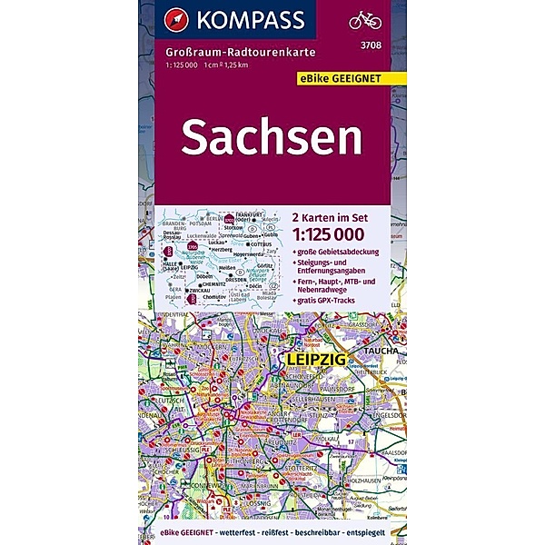 KOMPASS Grossraum-Radtourenkarte 3708 Sachsen 1:125.000
