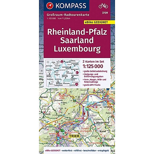 KOMPASS Großraum-Radtourenkarte 3709 Rheinland-Pfalz - Saarland - Luxembourg 1:125.000