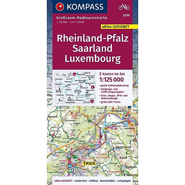 KOMPASS Grossraum-Radtourenkarte 3709 Rheinland-Pfalz, Saarland, Luxembourg 1:125.000
