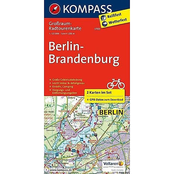 Kompass Großraum-Radtourenkarte Berlin-Brandenburg, 2 Bl.