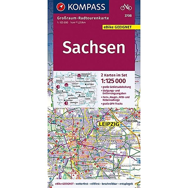 KOMPASS Grossraum-Radtourenkarte Sachsen, 1:125000