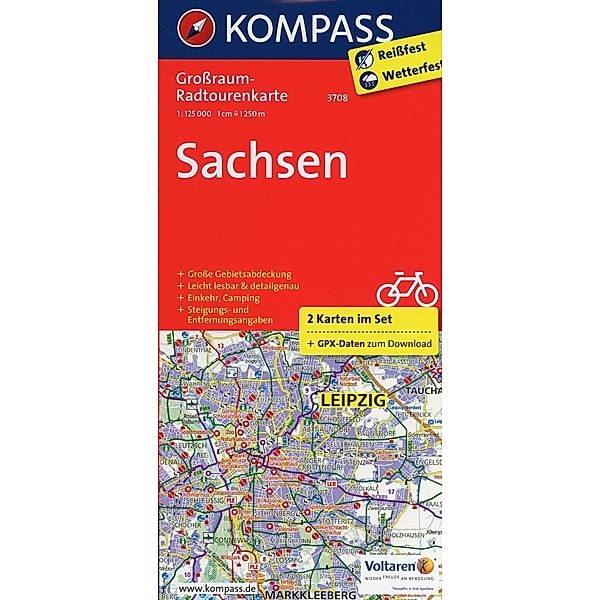 Kompass Großraum-Radtourenkarte Sachsen, 2 Bl.