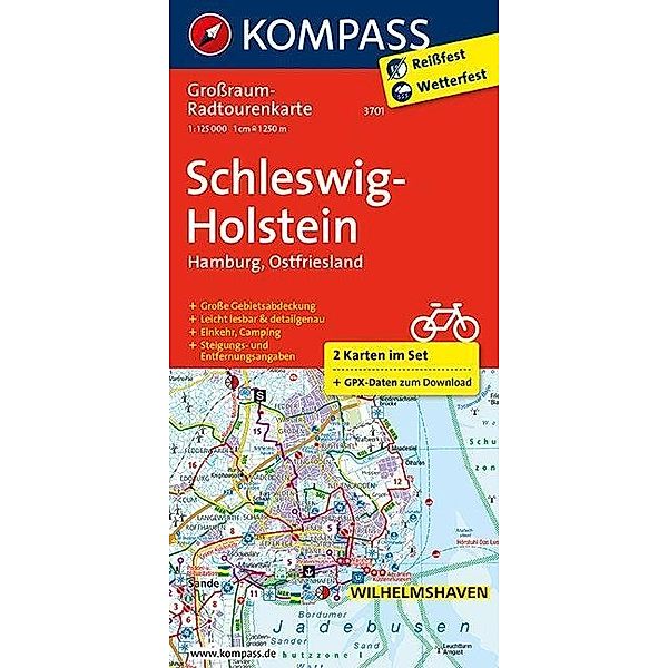 Kompass Großraum-Radtourenkarte Schleswig-Holstein, Hamburg, Ostfriesland, 2 Bl.