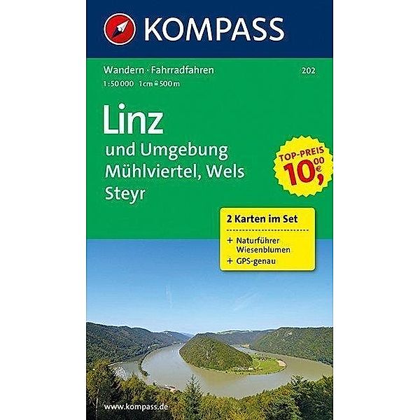 Kompass Karte Linz und Umgebung, 2 Bl. m. Kompass Naturführer Wiesenblumen