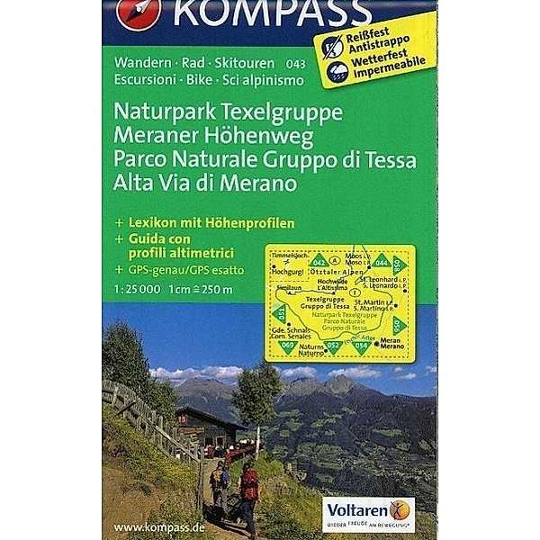 Kompass Karte Naturpark Texelgruppe, Meraner Höhenweg. Parco Naturale Gruppo di Tessa, Alta Via di Merano