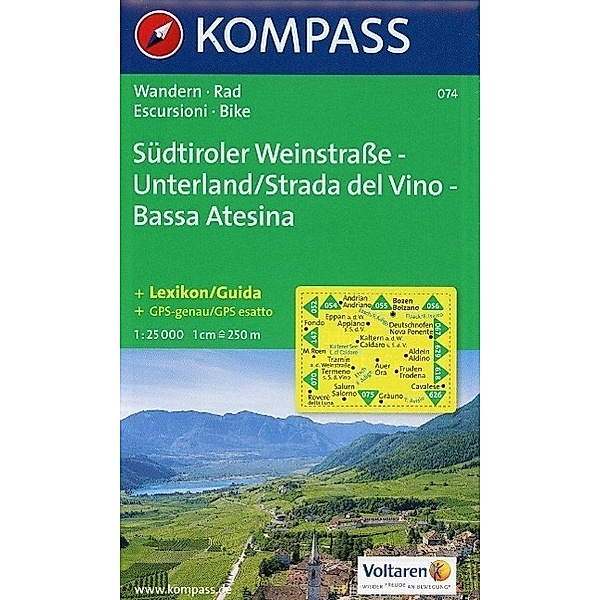 Kompass Karte Südtiroler Weinstraße, Unterland. Strada del Vino, Bassa Atesina