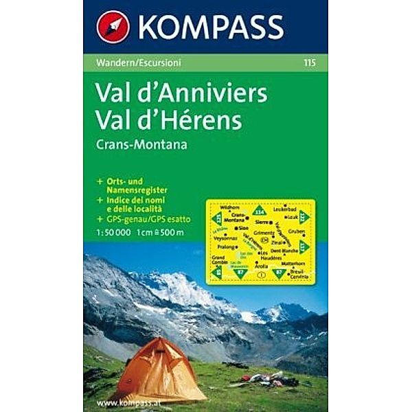 Kompass Karte Val d' Anniviers, Montana, Val d' Hérens, Crans-Montana