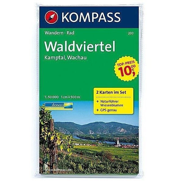 Kompass Karte Waldviertel, Kamptal, Wachau, 2 Bl. m. Kompass Naturführer Wiesenblumen