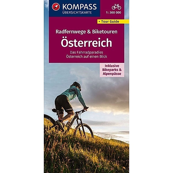 KOMPASS Radfernwegekarte Radfernwege & Biketouren Österreich - Übersichtskarte 1:300.000