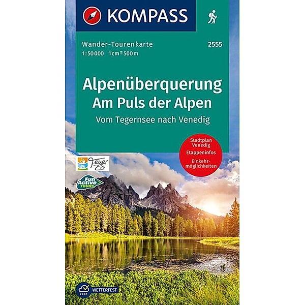 KOMPASS Wander-Tourenkarte Alpenüberquerung, Am Puls der Alpen 1:50.000