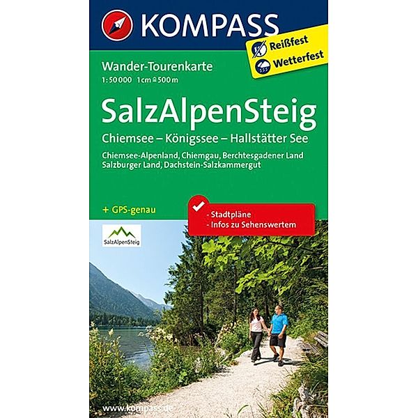 KOMPASS Wander-Tourenkarte Salz-Alpen-Steig - Chiemsee - Königssee - Hallstätter See 1:50.000