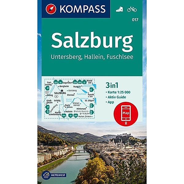KOMPASS Wanderkarte 017 Salzburg, Untersberg, Hallein, Fuschlsee 1:25.000