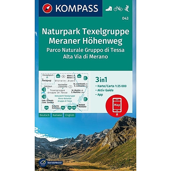 KOMPASS Wanderkarte 043 Naturpark Texelgruppe, Meraner Höhenweg, Parco Naturale Gruppo di Tessa, Alta Via di Merano 1:25.000