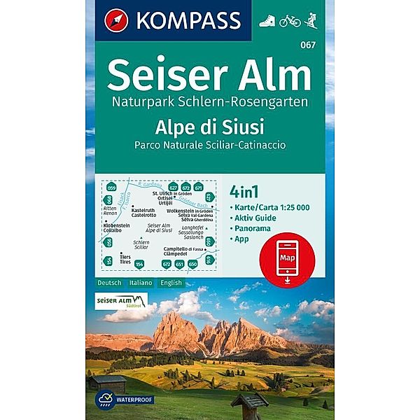 KOMPASS Wanderkarte 067 Seiser Alm, Naturpark Schlern-Rosengarten / Alpe di Siusi, Parco Naturale Sciliar-Catinaccio 1:25.000