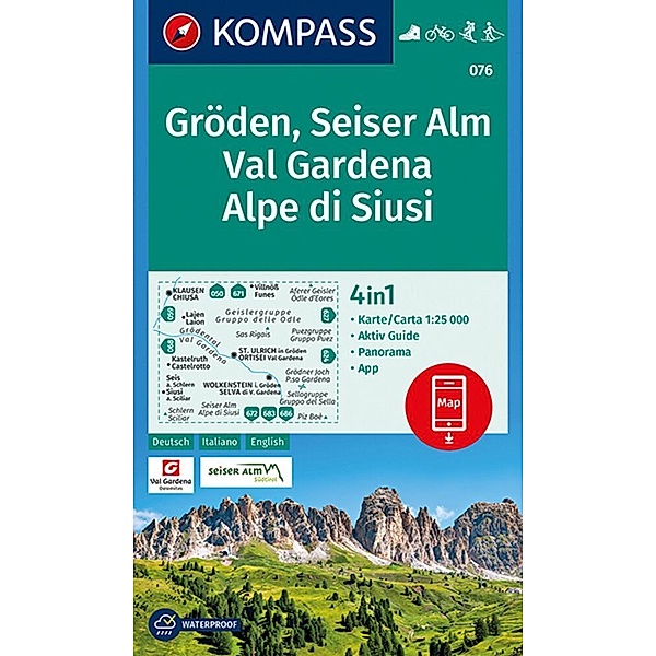 KOMPASS Wanderkarte 076 Gröden, Seiser Alm, Val Gardena, Alpe di Siusi