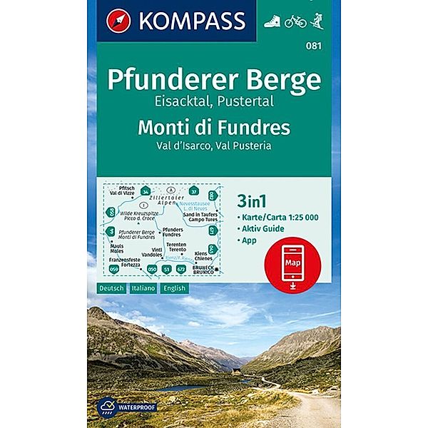 KOMPASS Wanderkarte 081 Pfunderer Berge, Eisacktal, Pustertal, Monti di Fundres, Val d'Isarco, Val Pusteria 1:25.000