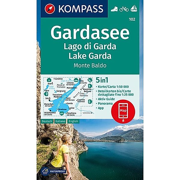 KOMPASS Wanderkarte 102 Gardasee, Lago di Garda, Lake Garda, Monte Baldo 1:50.000