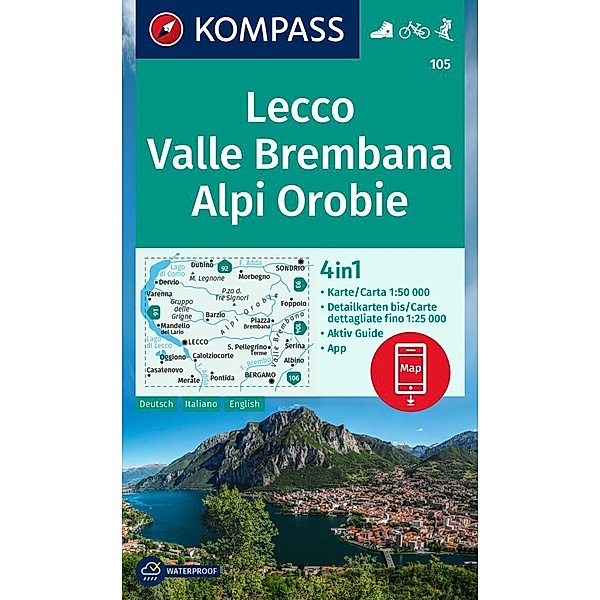 KOMPASS Wanderkarte 105 Lecco, Valle Brembana, Alpi Orobie 1:50.000