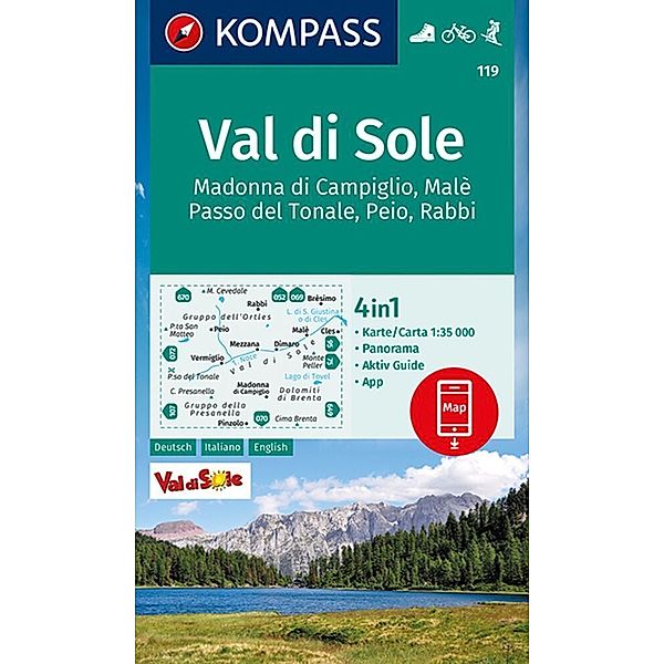 KOMPASS Wanderkarte 119 Val di Sole, Madonna di Campiglio, Malè, Passo del Tonale, Peio, Rabbi