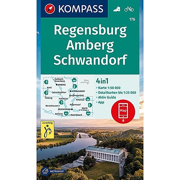 KOMPASS Wanderkarte 176 Regensburg, Amberg, Schwandorf 1:50.000