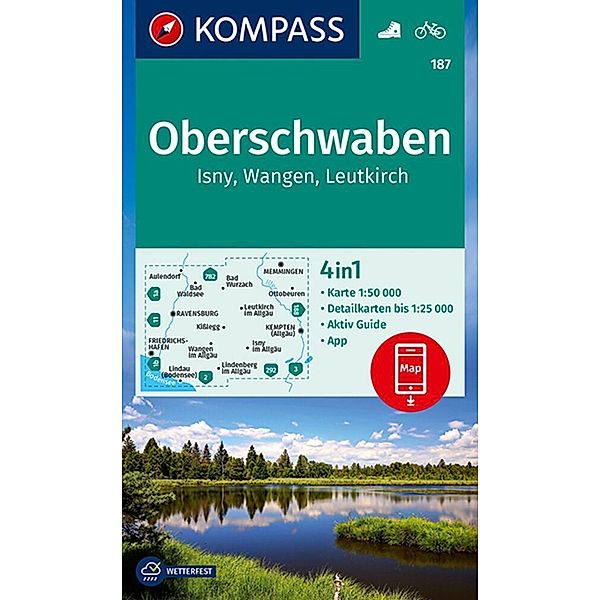 KOMPASS Wanderkarte 187 Oberschwaben, Isny, Wangen, Leutkirch 1:50.000