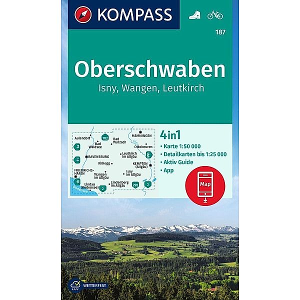 KOMPASS Wanderkarte 187 Oberschwaben, Isny, Wangen, Leutkirch 1:50.000