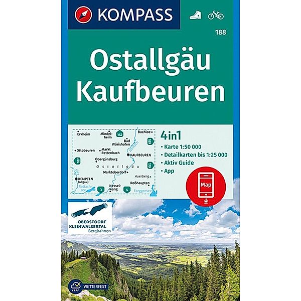 KOMPASS Wanderkarte 188 Ostallgäu, Kaufbeuren 1:50.000