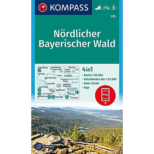 KOMPASS Wanderkarte 195 Nördlicher Bayerischer Wald 1:50.000