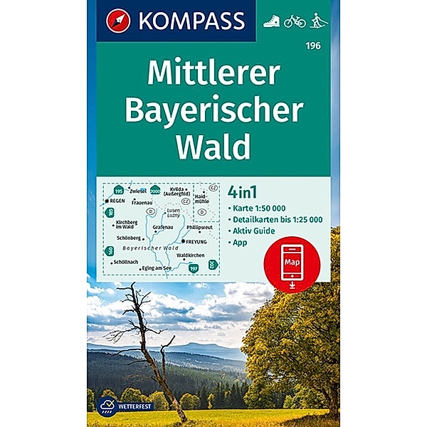 KOMPASS Wanderkarte 196 Mittlerer Bayerischer Wald 1:50.000