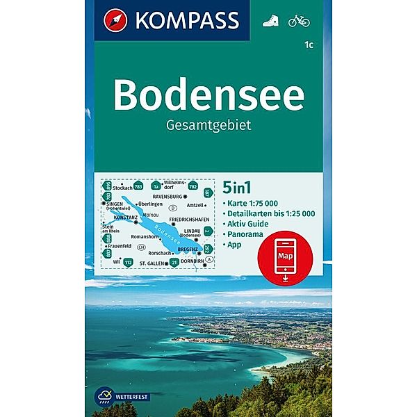 KOMPASS Wanderkarte 1c Bodensee Gesamtgebiet 1:75.000