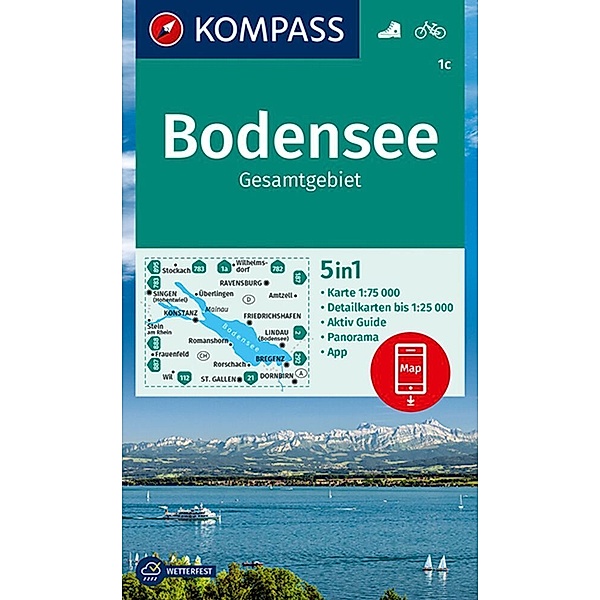 KOMPASS Wanderkarte / 1c / KOMPASS Wanderkarte 1c Bodensee Gesamtgebiet 1:75.000