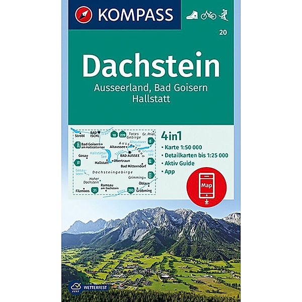 KOMPASS Wanderkarte 20 Dachstein, Ausseerland, Bad Goisern, Hallstatt