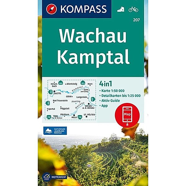 KOMPASS Wanderkarte 207 Wachau, Kamptal 1:50.000