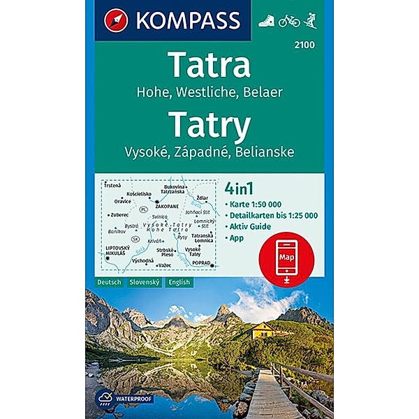 KOMPASS Wanderkarte 2100 Tatra, Hohe, Westliche, Belaer, Tatry, Vysoké, Západné, Belianske 1:50.000