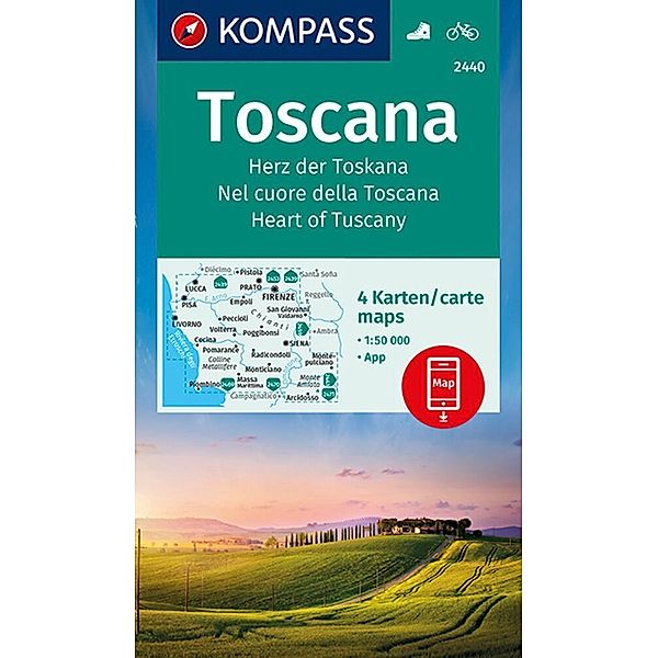 KOMPASS Wanderkarte 2440 Toscana, Herz der Toskana, Nel cuore della Toscana, Heart of Tuscany