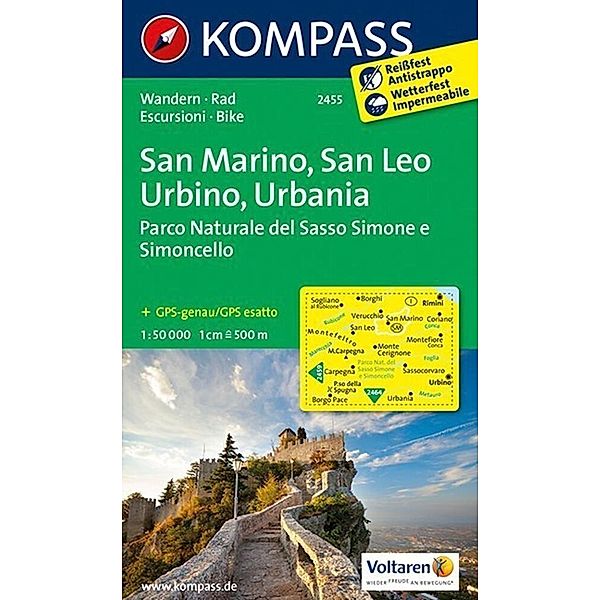 KOMPASS Wanderkarte 2455 San Marino - San Leo - Urbino - Urbania - Parco Naturale del Sasso Simone e Simoncello