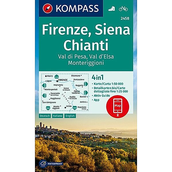 KOMPASS Wanderkarte 2458 Firenze, Siena, Chianti, Val di Pesa, Val d'Elsa, Monteriggioni 1:50.000